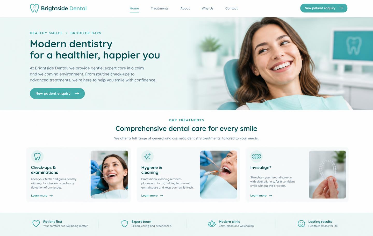 Brightside Dental, a sample design, not client work, by Leo Digital