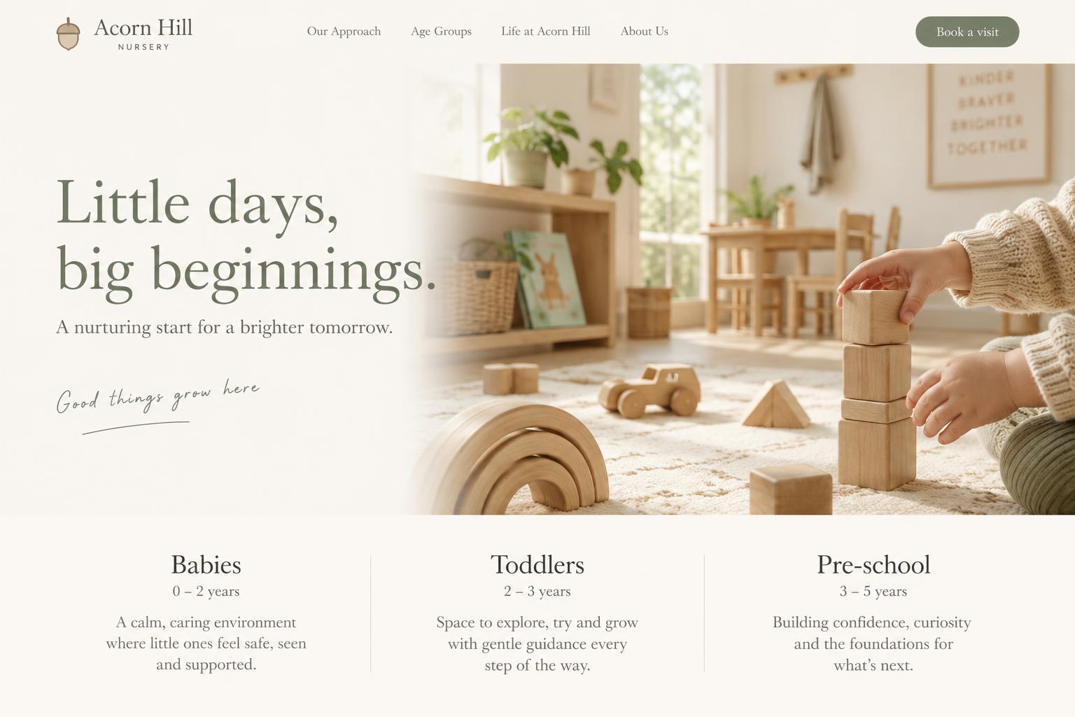 Acorn Hill Nursery, a sample design, not client work, by Leo Digital