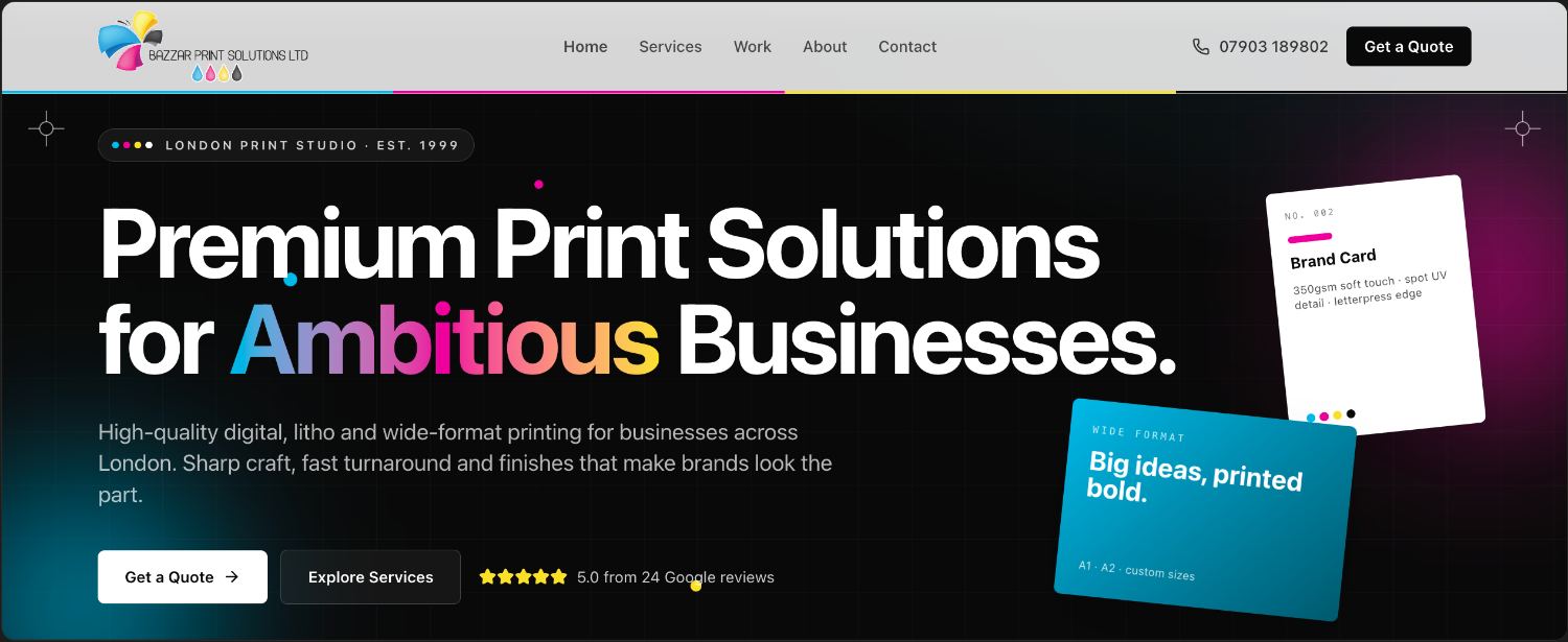 Bazzar Print Solutions homepage