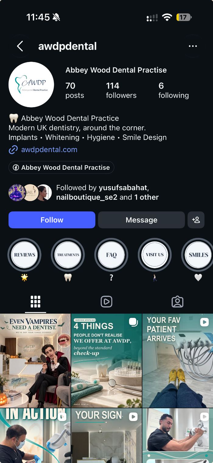 Abbey Wood Dental Practice Instagram profile