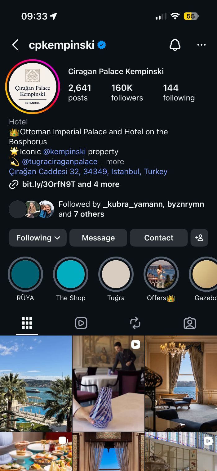 Çırağan Palace Kempinski Instagram profile