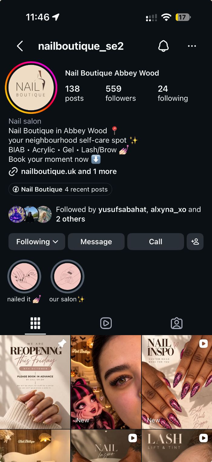 Nail Boutique Instagram profile