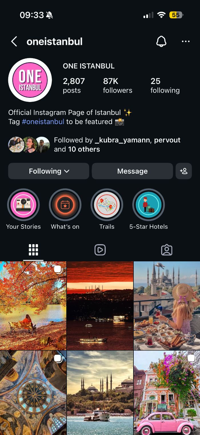 ONE Istanbul Instagram profile