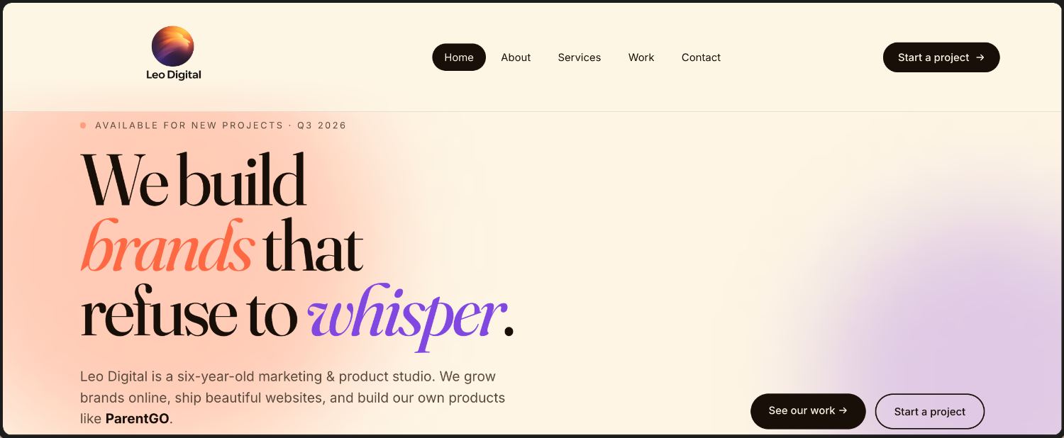 Leo Digital homepage