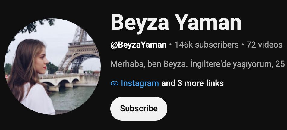 Beyza Sabahat YouTube channel, 145K subscribers